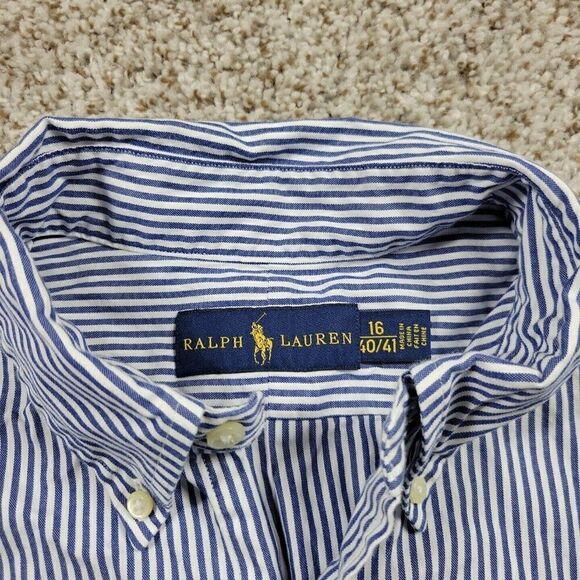 Polo Ralph Lauren Shirt Mens 16/40-41 Blue Striped Button Down Ling Sleeve - Picture 2 of 7